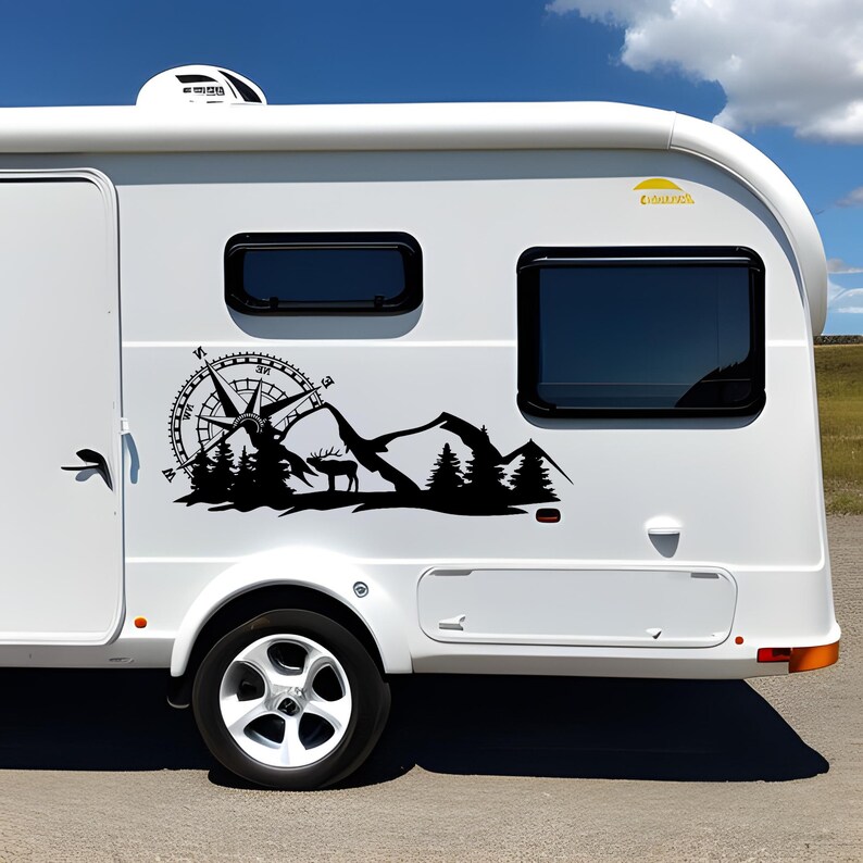 Mountain Ands Compass Caravan Decal, Caravan Sticker, Vinyl Decal