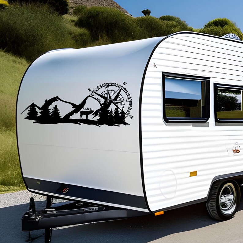 Mountain Ands Compass Caravan Decal, Caravan Sticker, Vinyl Decal