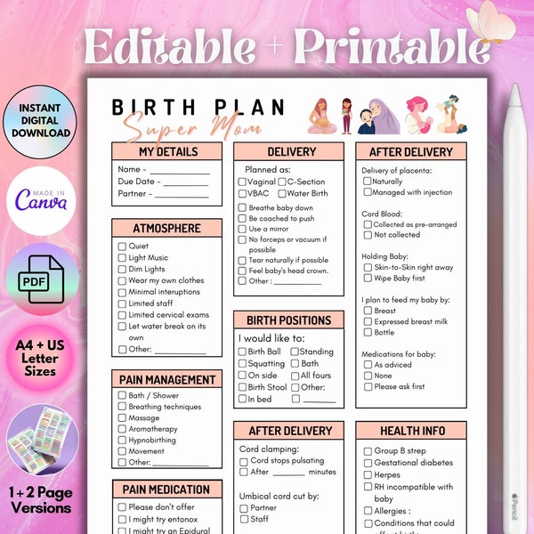 Birthplan Template Etsy Birthplan Template Etsy