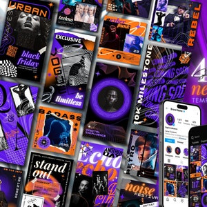 NEON Social Media Template for Instagram Template Post Stories Aesthetic Canva Template for Small Business Brand POP Vibrant Cyberpunk Y2K