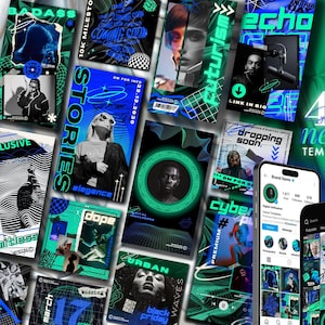 Social Media-sjabloon voor Instagram-sjabloon Postverhalen NEON Esthetische Canva-sjabloon voor kleine bedrijven Merk POP Levendige Cyberpunk Y2K