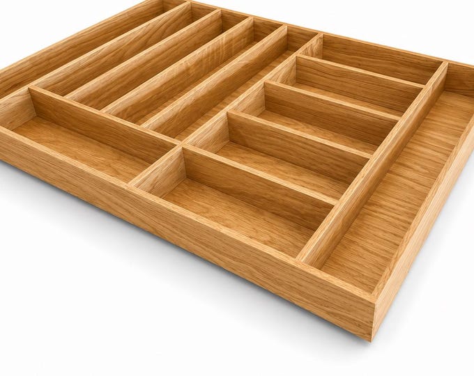 Solid Oak Cutlery Tray Organizer | Handmade Drawer Insert, Kitchen Storage