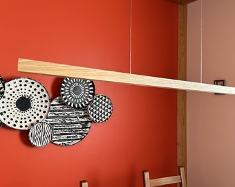 Ash LED Linear Pendant Lamp: Handmade Wooden Kitchen Lighting Forest Glow.