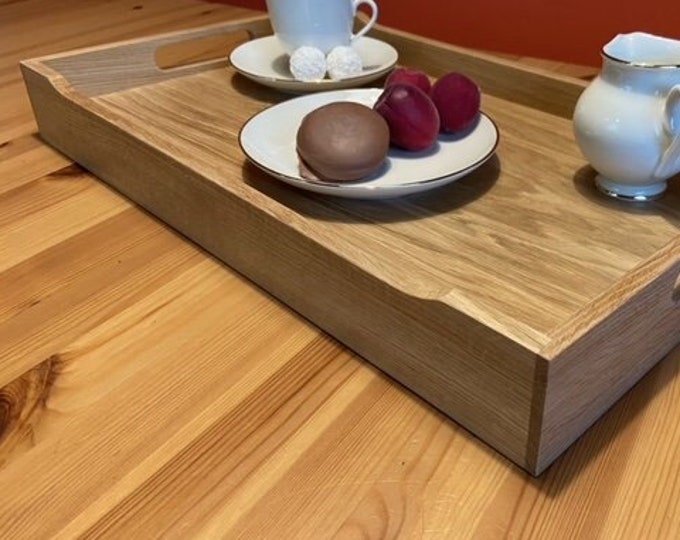 Handcrafted Solid Oak Serving Tray - Farmhouse Style Food Tray