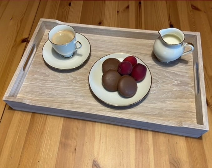 Handcrafted Solid Oak Serving Tray: Farmhouse Style Food Tray