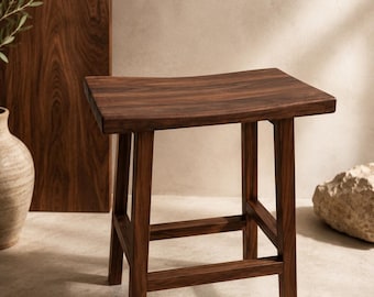 Taburete de nogal americano / Taburete de madera maciza hecho a mano / Banco minimalista moderno / Asiento de madera escandinavo / Muebles de madera dura natural