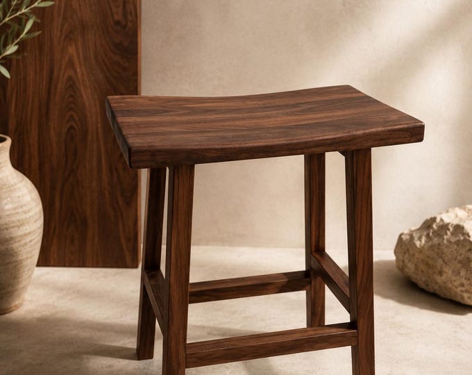 American  Walnut Stool | Handmade Solid Wood Stool | Modern Minimalist Bench | Scandinavian Wooden Seat | Natural Hardwood Furniture