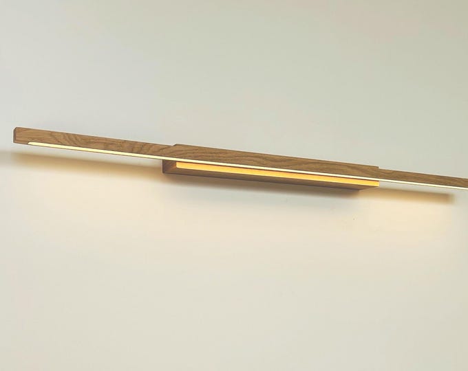 Linear wall lamp Oak wall lamp LED wall lamp Wooden picture Modern wall lamp Artezza lamp Handmade Interiors.