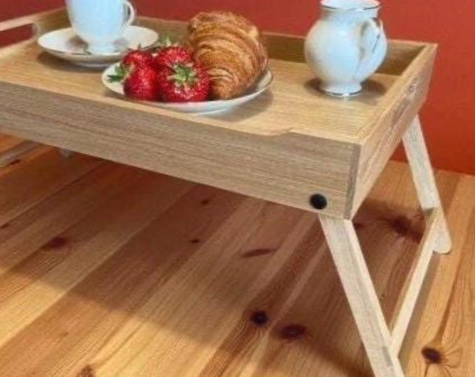 Handcrafted Solid Oak Food Tray - Farmhouse Style Serving Tray