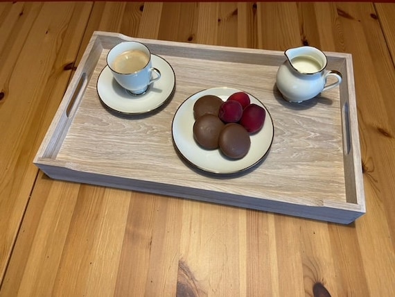 Handcrafted Solid Oak Serving Tray: Farmhouse Style Food Tray