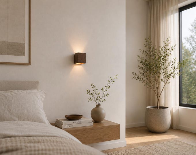 Handmade American Walnut Wood Sconce: Modern Cube Lamp