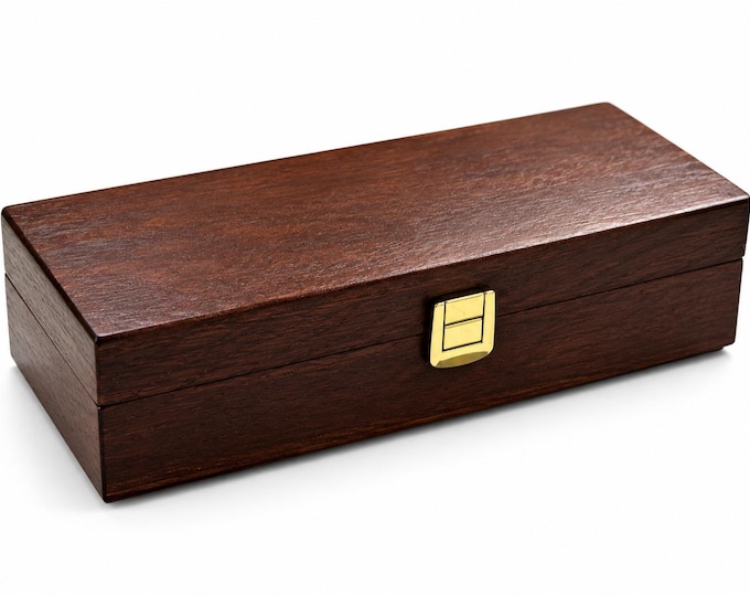 Solid Oak Wooden Box 250x100x35 mm, Natural or Brown Finish, Lacquered Keepsake Box, Metal Latch, Wooden Gift Box