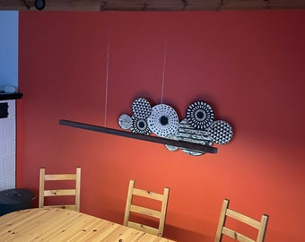 Handmade American walnut LED Pendant Lamp: Dimmable Linear Ceiling Light.