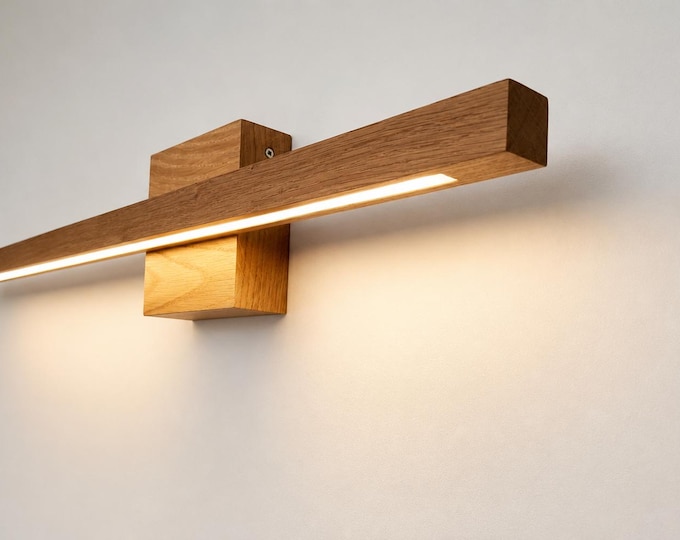 Asymmetric Oak LED Wall Sconce: Minimalist Wooden Lamp, Handmade CalmLight