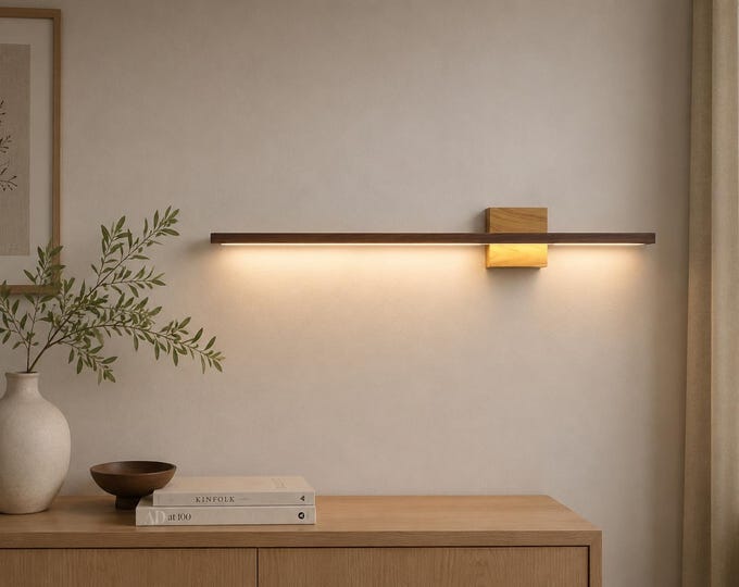 Asymmetric Oak LED Wall Sconce: Minimalist Wooden Lamp, Handmade CalmLight
