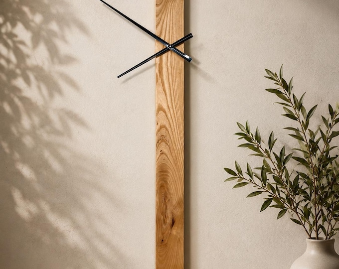 Handmade Ash Wood Wall Clock Sconce: Modern LED Light Lamp.