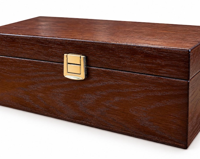 Solid Oak Wooden Keepsake Box, Brown Handmade Memory Box, 20x10x6 cm, Hinged Wooden Gift Box