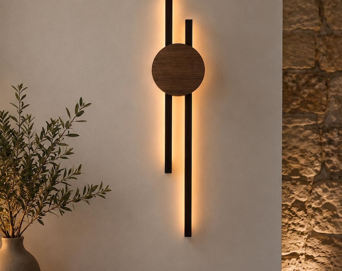 Black Oak Walnut Wall Lamp | Modern Minimalist Wooden Sconce, Ambient Lighting