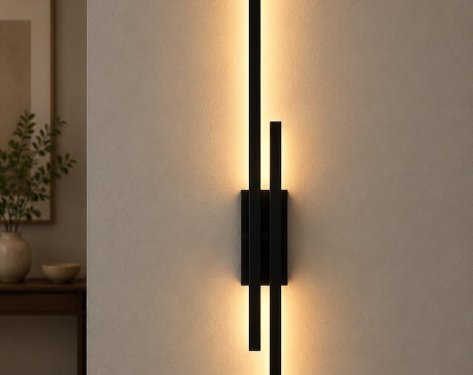 Modern Oak Black Wooden LED Sconce: Scandinavian Wall Lamp LumoWood Black.