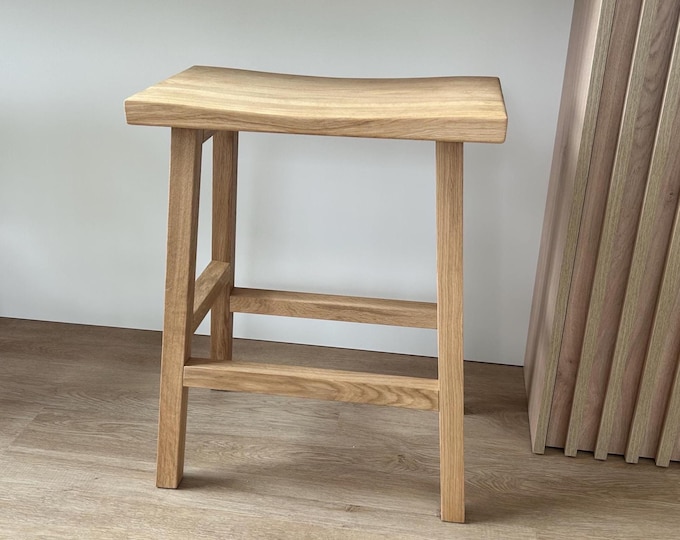 Handmade Oak Bar Stool: Scandinavian Kitchen Island Seating.