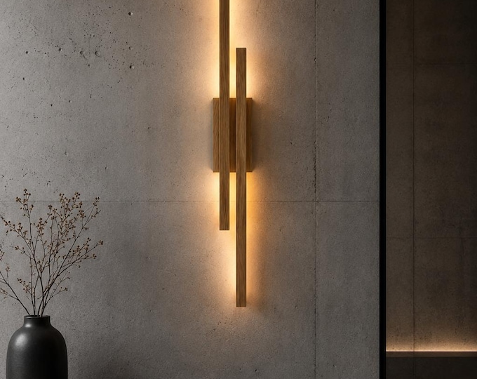 Modern sconce Oak Wooden LED Sconce: Scandinavian Wall Lamp LumoWood.