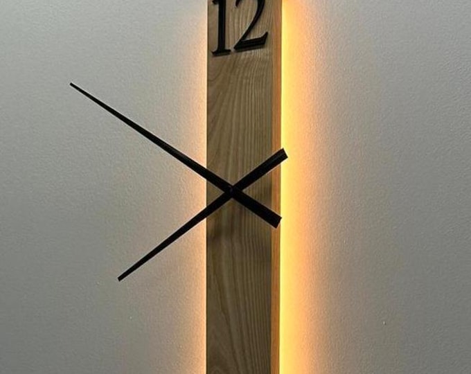 Handmade Ash Wood Wall Clock Sconce: Modern LED Light Lamp
