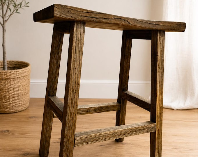 Handmade Oak Kitchen Stool black transparent – Minimalist Rustic Design