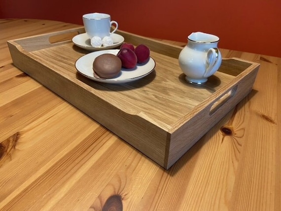 Handcrafted Solid Oak Serving Tray - Farmhouse Style Food Tray
