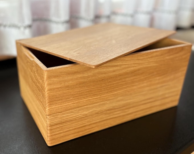 Handmade Solid Oak Bread Box Minimalist Design Wooden Bread Bin Kitchen Storage Natural Wood