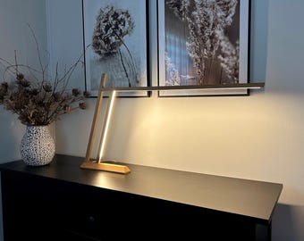 Handmade Oak Desk Lamp: Touch Dimming, Natural Wood, Home Office Decor