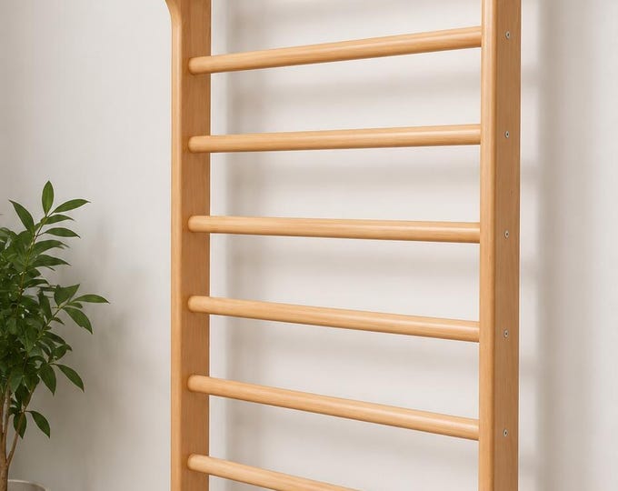 Solid Beech Wood Gymnastic Wall Bars, Indoor Climbing Ladder, Montessori Playset, Home Fitness Gym