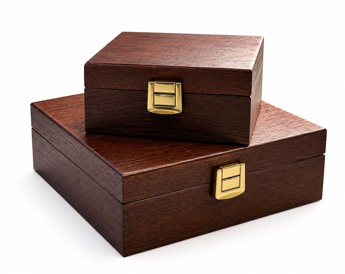 Solid Oak Wooden Box with Metal Latch, Brown Keepsake Box, Jewelry Storage Box, Small Wooden Gift Box, Set of 2 Sizes