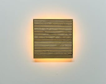 Rustic Oak Wall Sconce: Handmade Wooden LED Panel Lamp