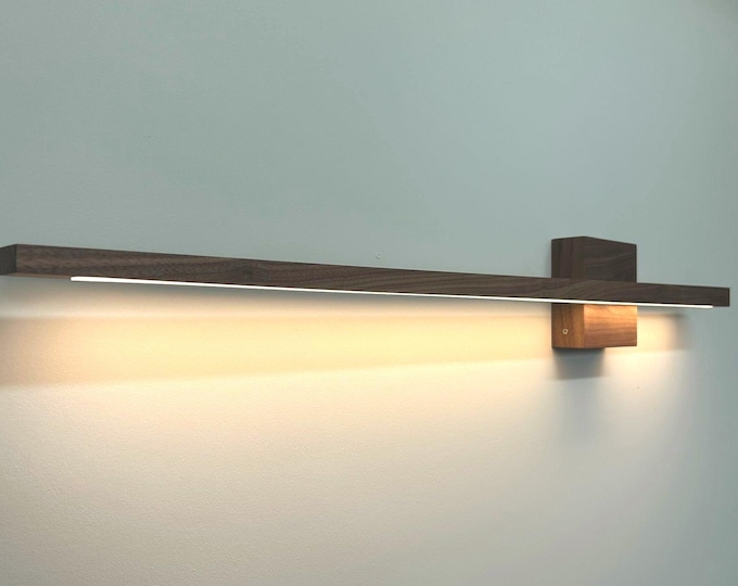 American walnut Wood LED Wall Lamp: Handmade Modern Light Fixture.