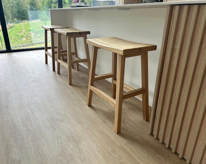 Handmade Oak Stool – Solid Wood Stool, Natural Scandinavian Style.
