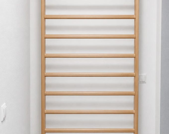 Solid Beech Wood Gymnastic Wall Bars, Indoor Climbing Ladder, Montessori Playset, Home Fitness Gym