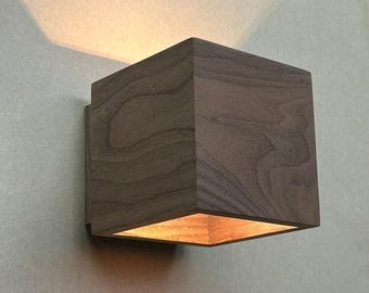Sconce Handmade American walnut Wood Wall Sconce: Modern Cube Lamp.