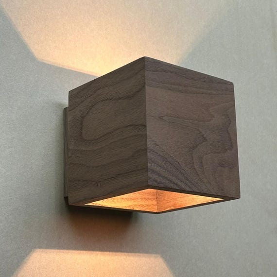 Handmade American Walnut Wood Sconce: Modern Cube Lamp