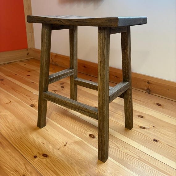 Handmade Oak Kitchen Stool black transparent – Minimalist Rustic Design.