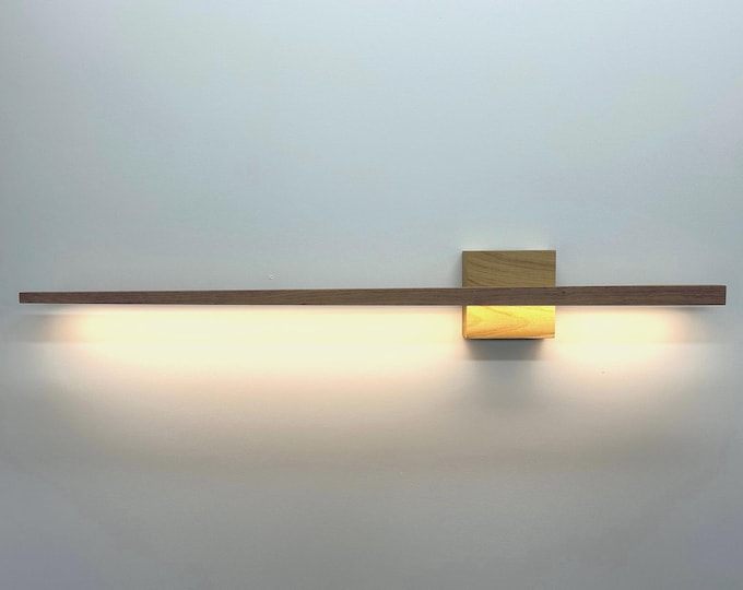 Asymmetric Oak LED Wall Sconce: Minimalist Wooden Lamp, Handmade.