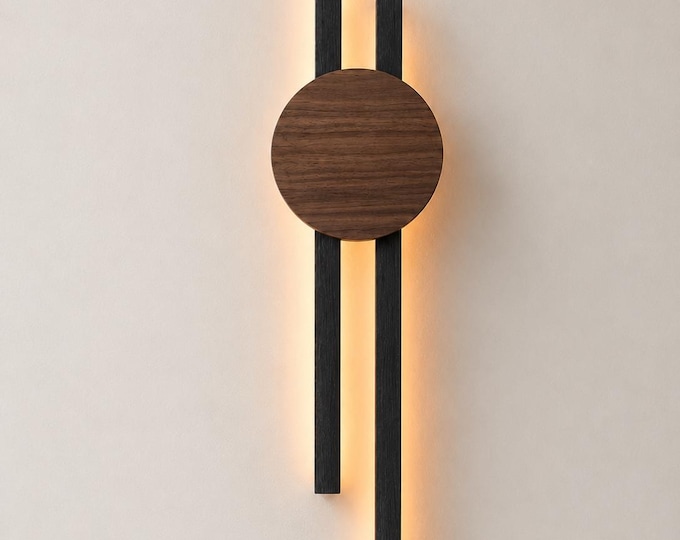 Black Oak Walnut Wall Lamp | Modern Minimalist Wooden Sconce, Ambient Lighting