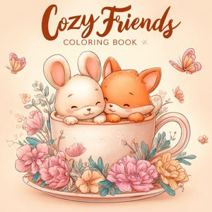 Cozy Friends Coloring Book PDF ,40 Pages of Cute and Comfy Art ,Relaxing Bold Easy Coloring Fun , Cute and Relaxing PDF for Kids and Adults