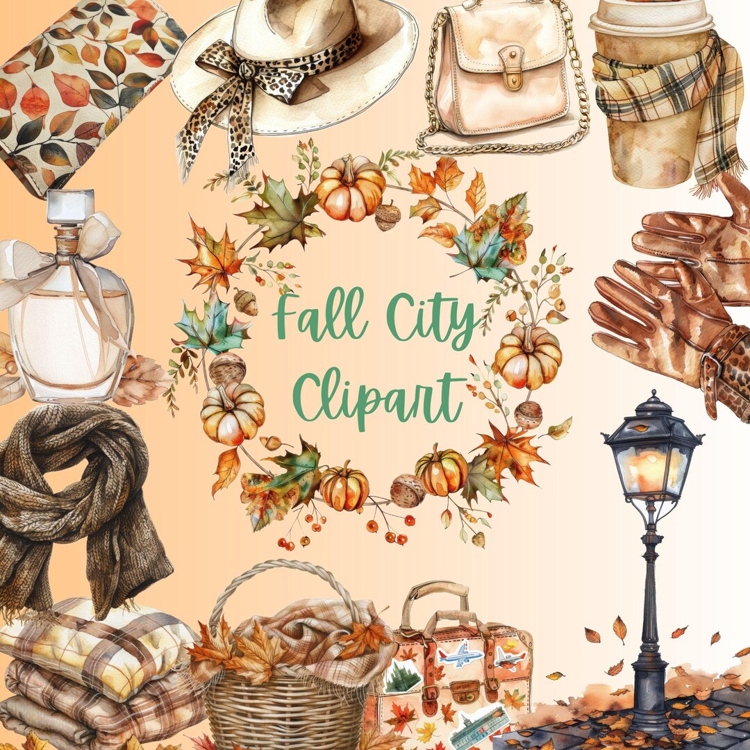 Fall City Clipart Bundle: Cozy Autumn Town Pngs (digital Download) - Etsy