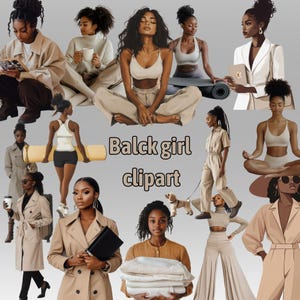 Black Girl Clipart: Elegant Neutral Tones, Digital Planner Stickers (200+ PNGs)
