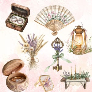 300+ Boho Wedding Day Watercolor Clipart, PNG, Sukienka, Kwiaty, Szampan, Rustykalny, Książka, Użytek komercyjny, PNG Marriage Clipart, Wedding Day