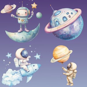 Aquarell Raum PNG, Astronaut Clipart, Weltraum Clipart, Kindergarten Clipart PNG Planet Clipart Astronaut PNG Sonnensystem Kommerzielle Nutzung