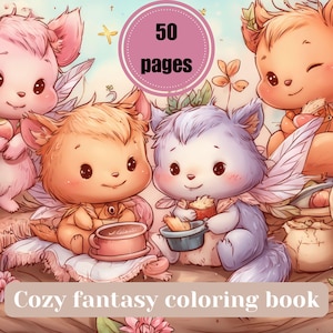 Cosy Fantasy kleurboek: 50 grillige Cottagecore-pagina&#39;s (pdf en png)