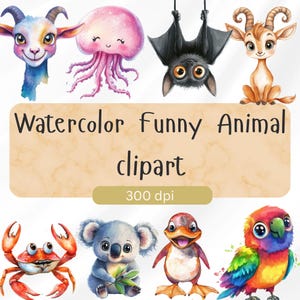 Riesiges 200+ Aquarell lustiges Tier Clipart Set - Entzückende und wunderliche Tiergesichter, Kinderzimmer Wand Kunst PNGs, DIY Handwerk und Printables Dekor