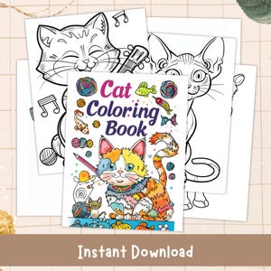 Coloriage chaton, pages d&#39;un livre de coloriage à imprimer pour les amoureux des chats, livre de coloriage mignon pour se détendre, chat mignon, activité de fête d&#39;anniversaire de chaton