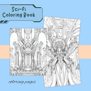 40 Sci-fi Theme Coloring Pages - Kids And Adult Coloring Book, Grayscale Coloring Page aliens robots and futuristic element for adult